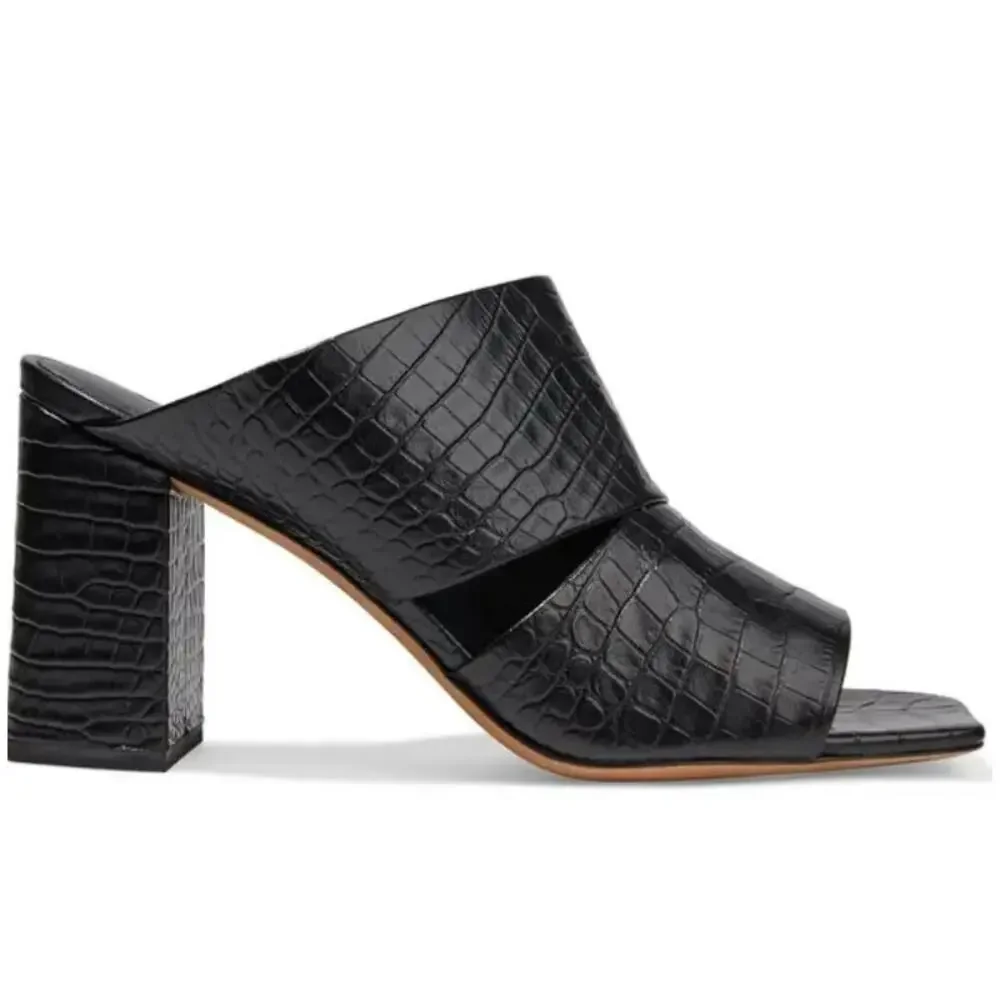 Vince Women's Nelda Cutout Croc-Effect Leather Mules Size 8.5